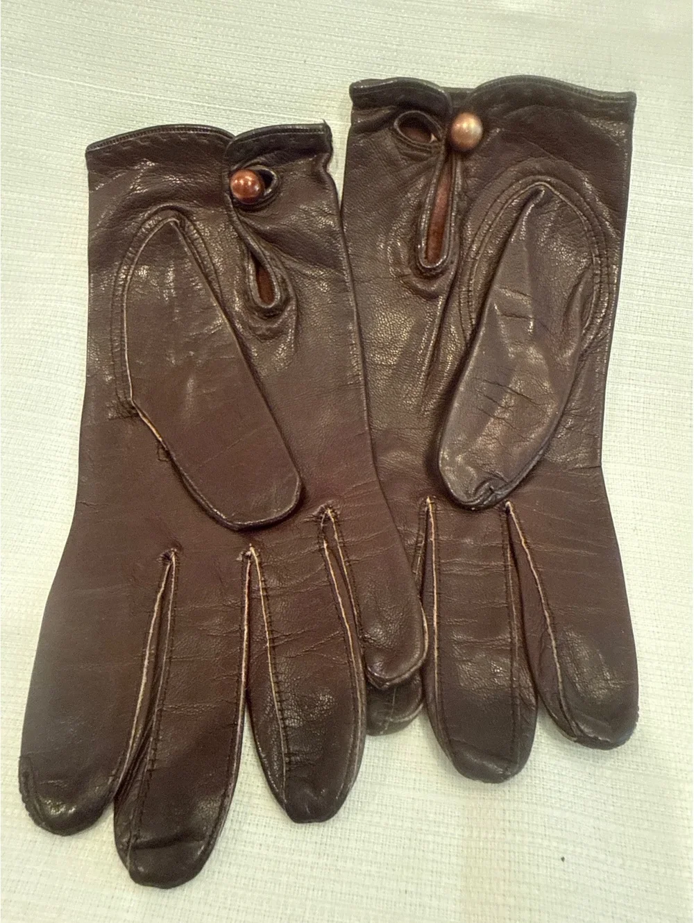 Vintage Brown Leather Gloves with Button Detail Size 6 1/2